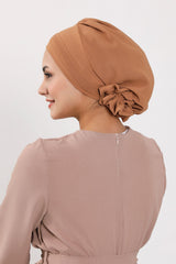 Chic Aerobin Instant Turban, Easy Wrap Breathable Head Scarf with Elegant Knot Detail, Lightweight Instant Turban For Women Headwear,HT-31A Camel
