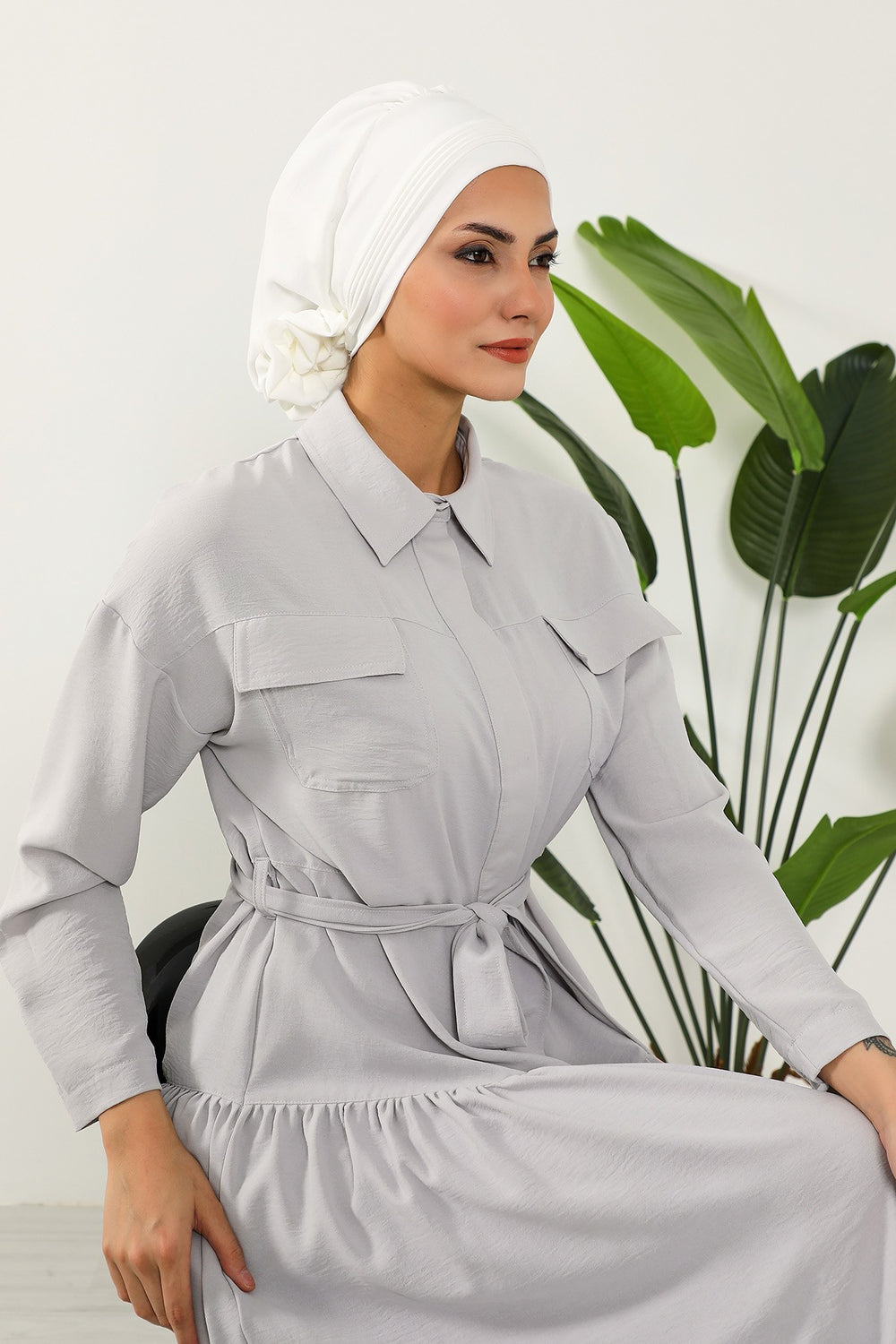 Chic Aerobin Instant Turban, Easy Wrap Breathable Head Scarf with Elegant Knot Detail, Lightweight Instant Turban For Women Headwear,HT-31A Ecru