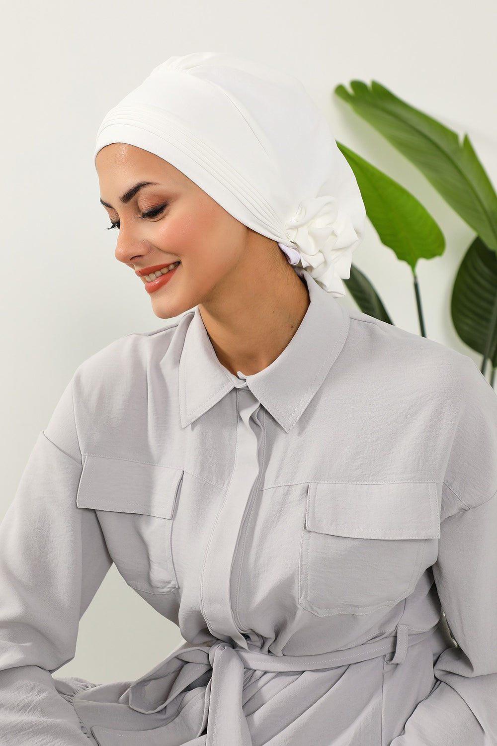 Chic Aerobin Instant Turban, Easy Wrap Breathable Head Scarf with Elegant Knot Detail, Lightweight Instant Turban For Women Headwear,HT-31A Ecru