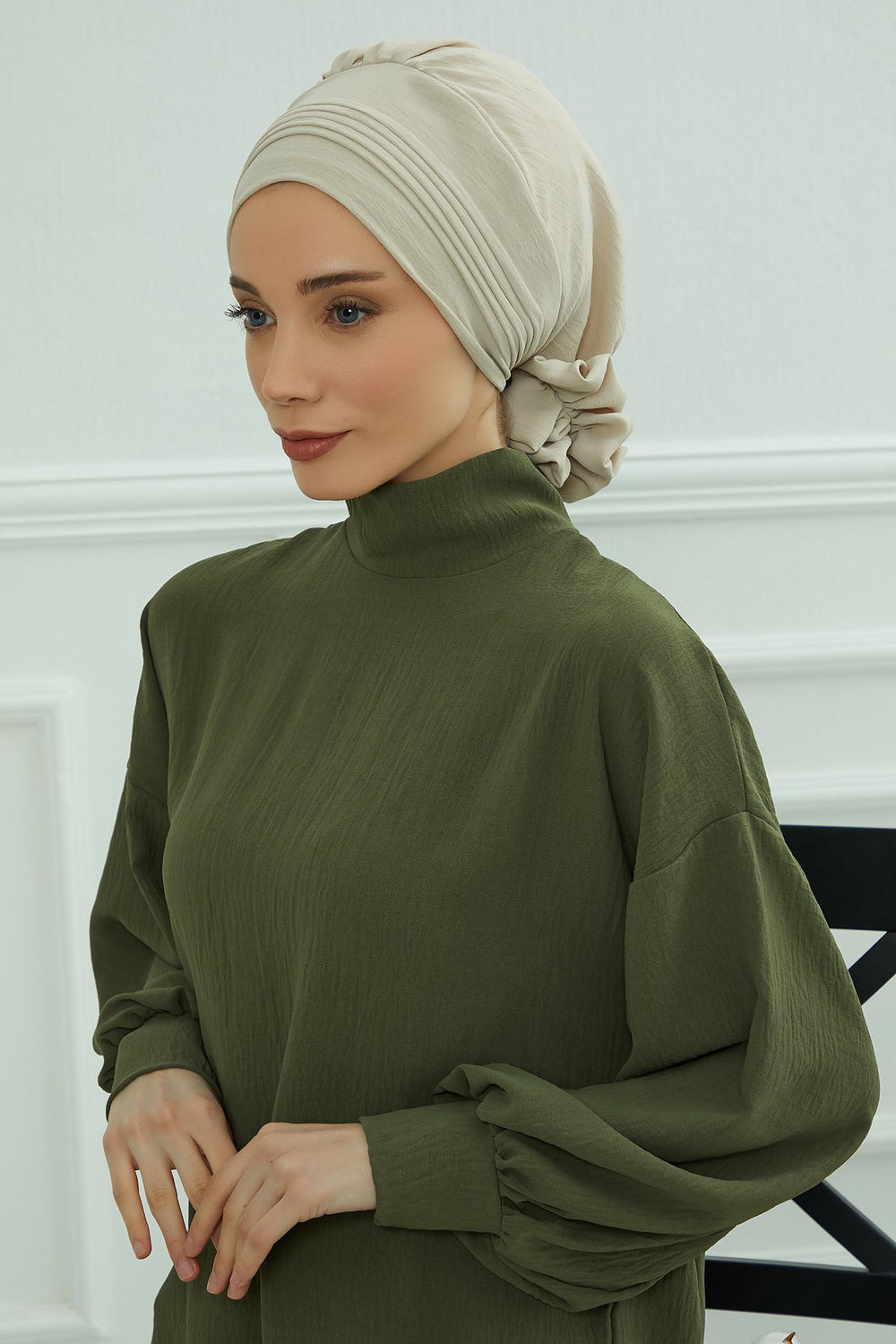 Chic Aerobin Instant Turban, Easy Wrap Breathable Head Scarf with Elegant Knot Detail, Lightweight Instant Turban For Women Headwear,HT-31A Beige