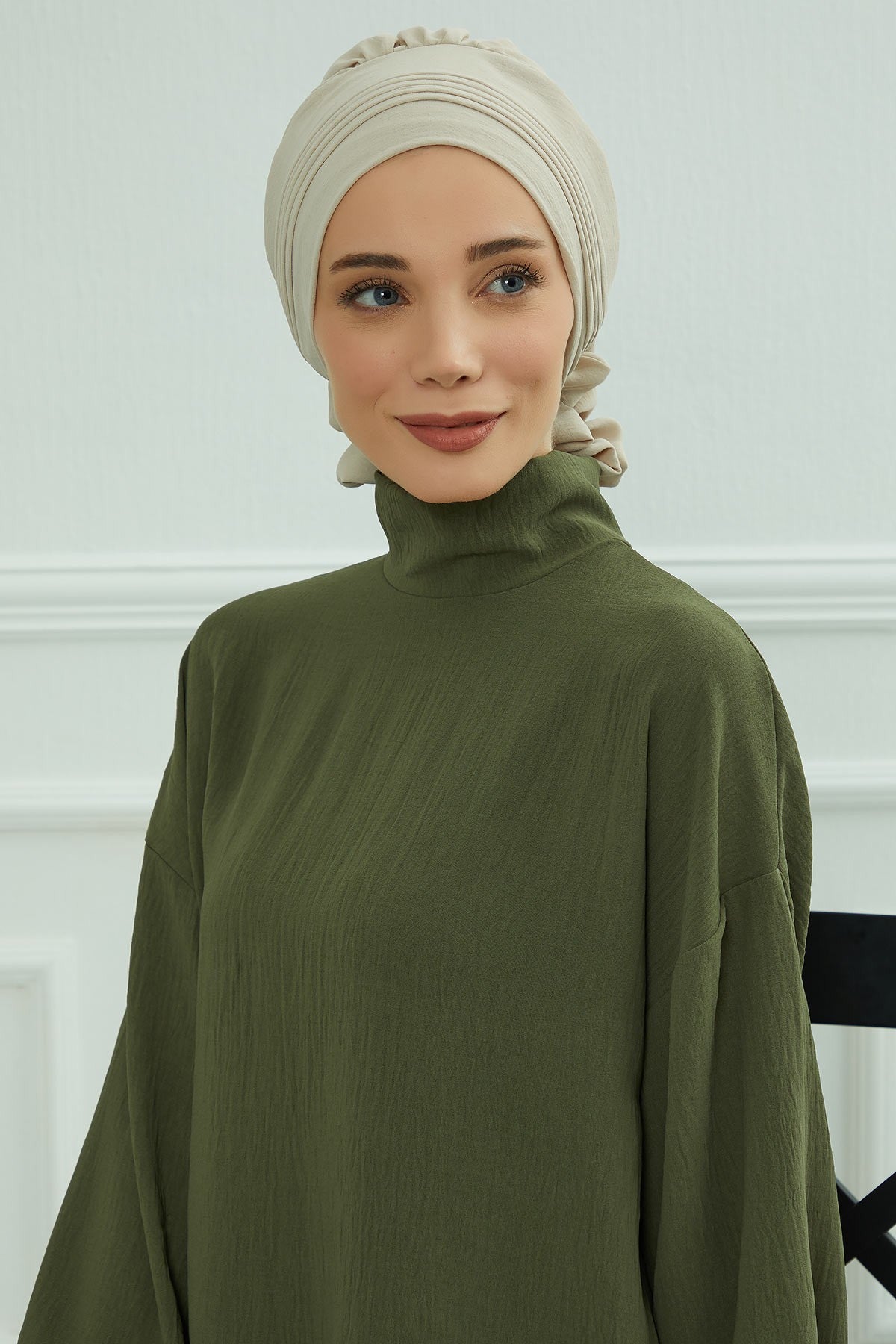 Chic Aerobin Instant Turban, Easy Wrap Breathable Head Scarf with Elegant Knot Detail, Lightweight Instant Turban For Women Headwear,HT-31A Beige