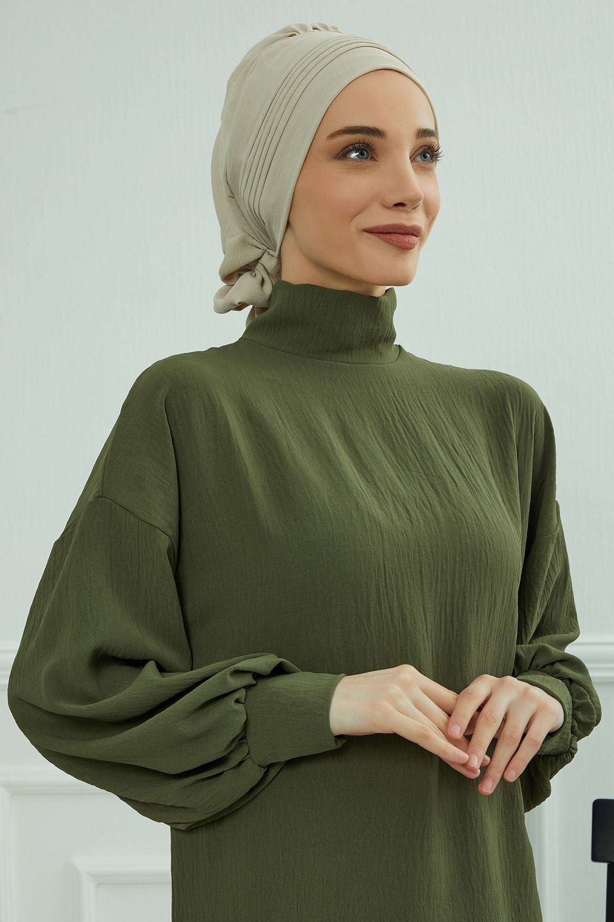 Chic Aerobin Instant Turban, Easy Wrap Breathable Head Scarf with Elegant Knot Detail, Lightweight Instant Turban For Women Headwear,HT-31A Beige