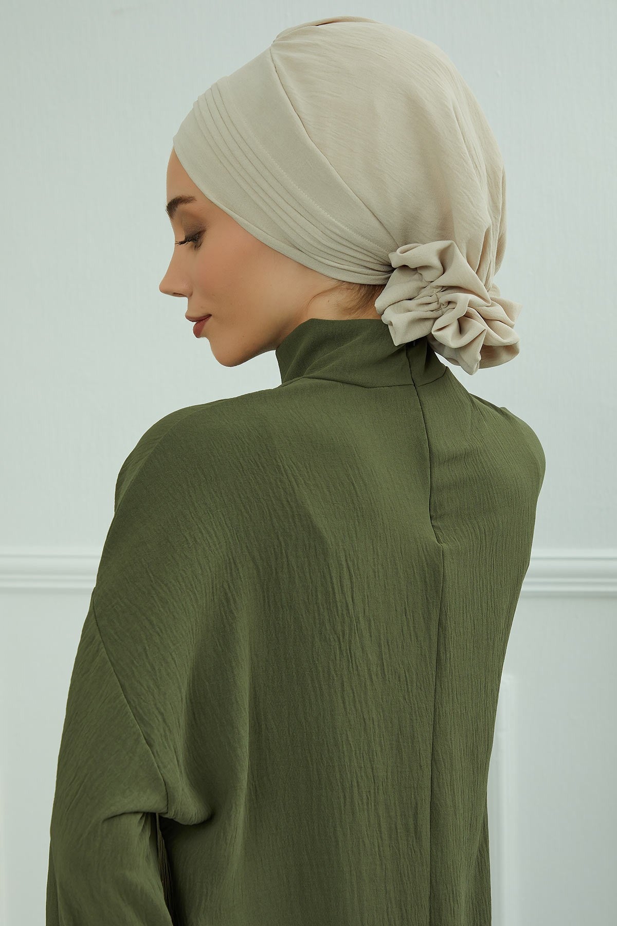 Chic Aerobin Instant Turban, Easy Wrap Breathable Head Scarf with Elegant Knot Detail, Lightweight Instant Turban For Women Headwear,HT-31A Beige