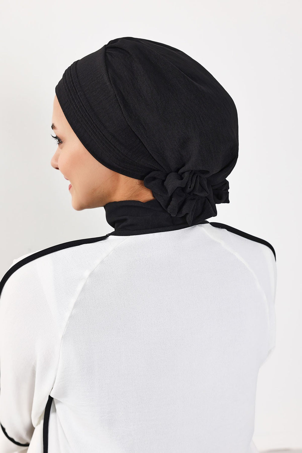 Chic Aerobin Instant Turban, Easy Wrap Breathable Head Scarf with Elegant Knot Detail, Lightweight Instant Turban For Women Headwear,HT-31A Black