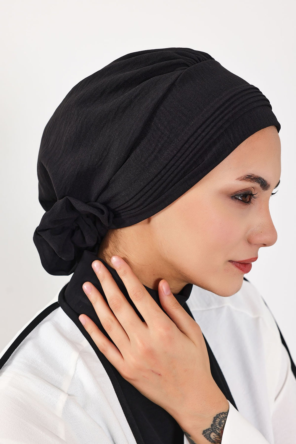 Chic Aerobin Instant Turban, Easy Wrap Breathable Head Scarf with Elegant Knot Detail, Lightweight Instant Turban For Women Headwear,HT-31A Black