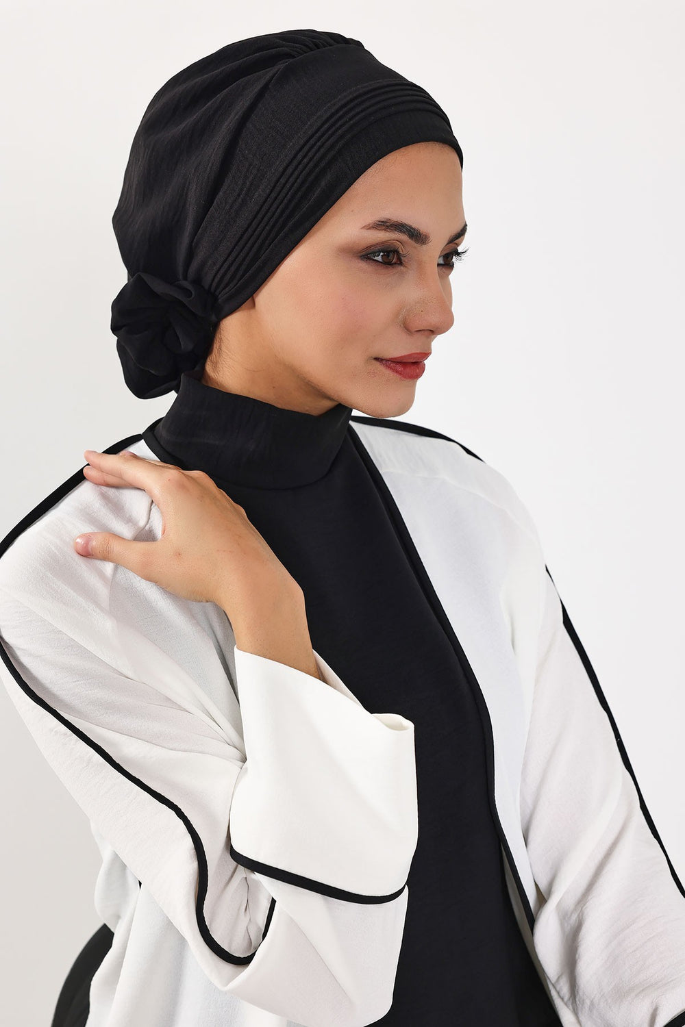 Chic Aerobin Instant Turban, Easy Wrap Breathable Head Scarf with Elegant Knot Detail, Lightweight Instant Turban For Women Headwear,HT-31A Black