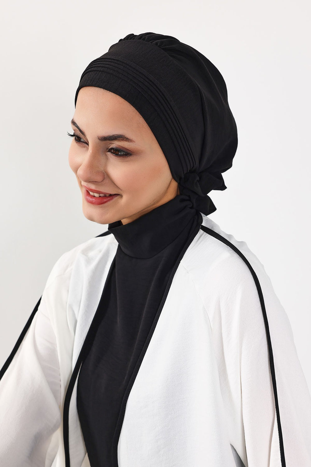 Chic Aerobin Instant Turban, Easy Wrap Breathable Head Scarf with Elegant Knot Detail, Lightweight Instant Turban For Women Headwear,HT-31A Black