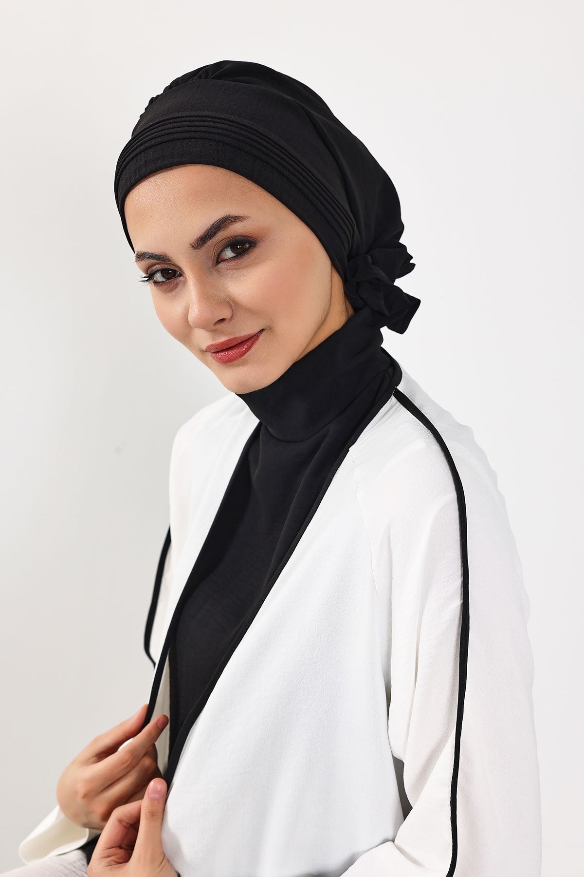 Chic Aerobin Instant Turban, Easy Wrap Breathable Head Scarf with Elegant Knot Detail, Lightweight Instant Turban For Women Headwear,HT-31A Black