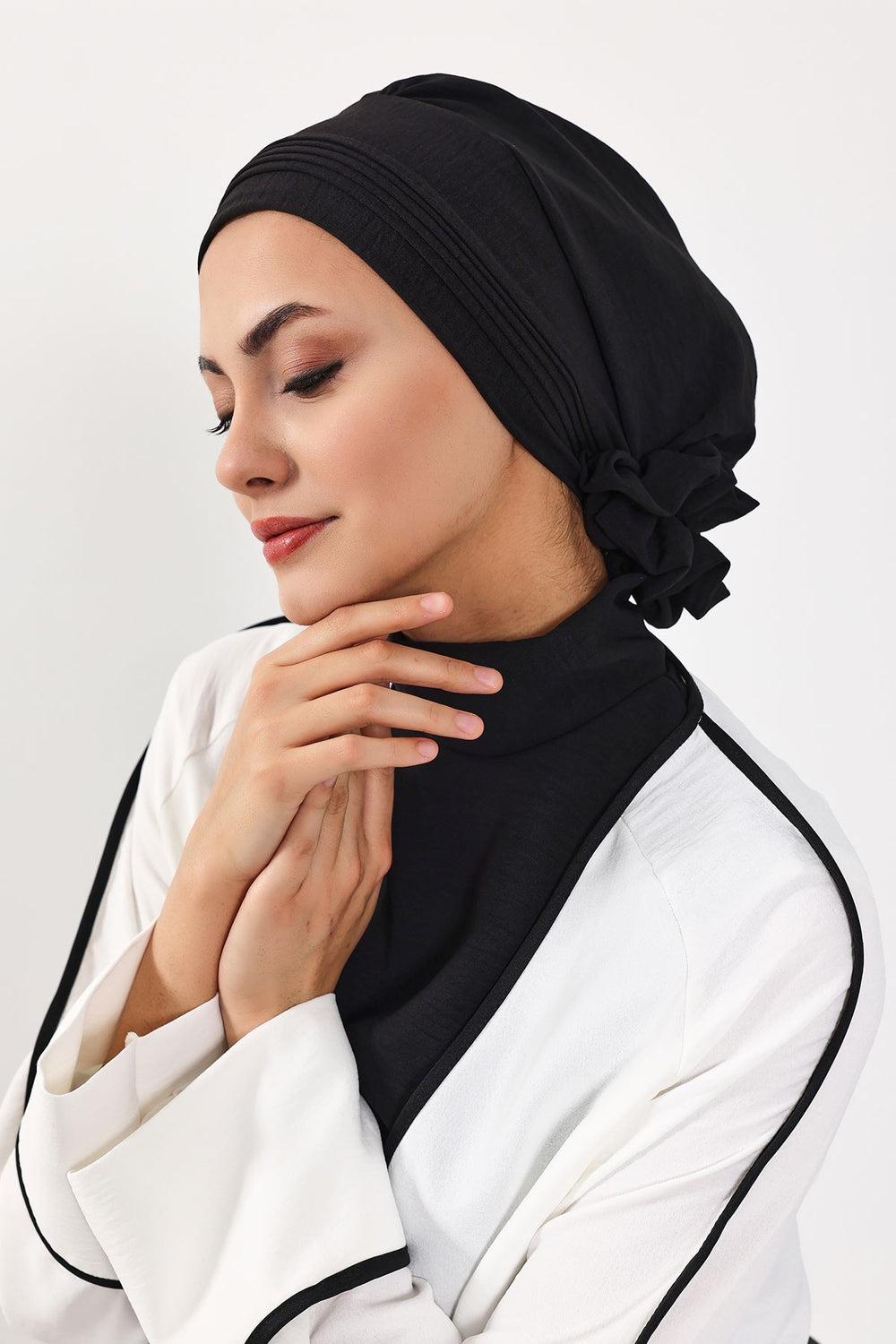 Chic Aerobin Instant Turban, Easy Wrap Breathable Head Scarf with Elegant Knot Detail, Lightweight Instant Turban For Women Headwear,HT-31A Black