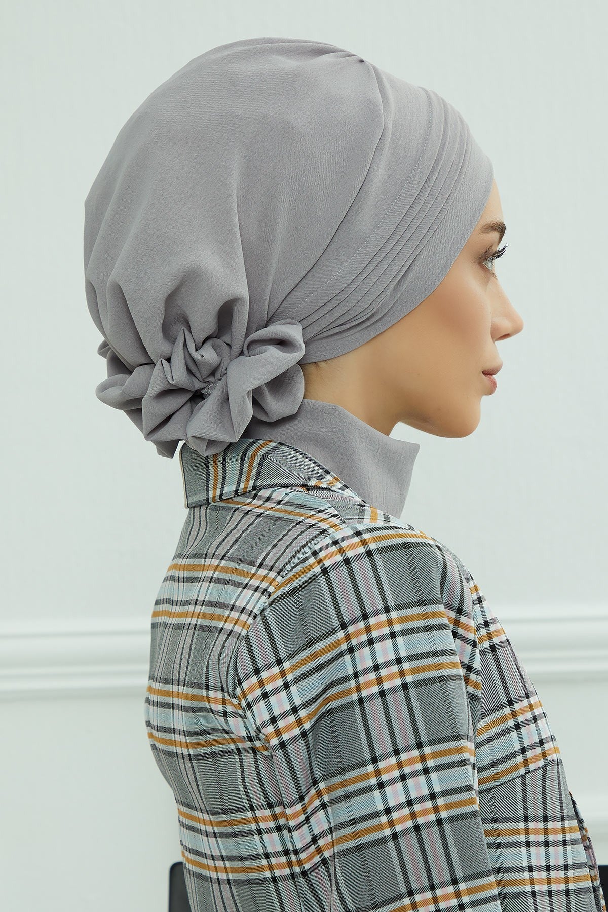 Chic Aerobin Instant Turban, Easy Wrap Breathable Head Scarf with Elegant Knot Detail, Lightweight Instant Turban For Women Headwear,HT-31A Grey