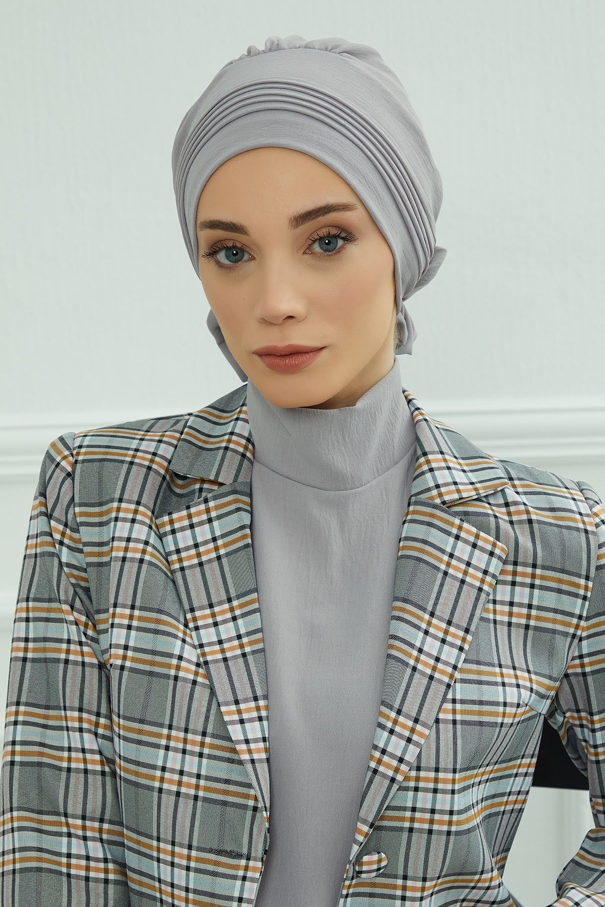 Chic Aerobin Instant Turban, Easy Wrap Breathable Head Scarf with Elegant Knot Detail, Lightweight Instant Turban For Women Headwear,HT-31A Grey