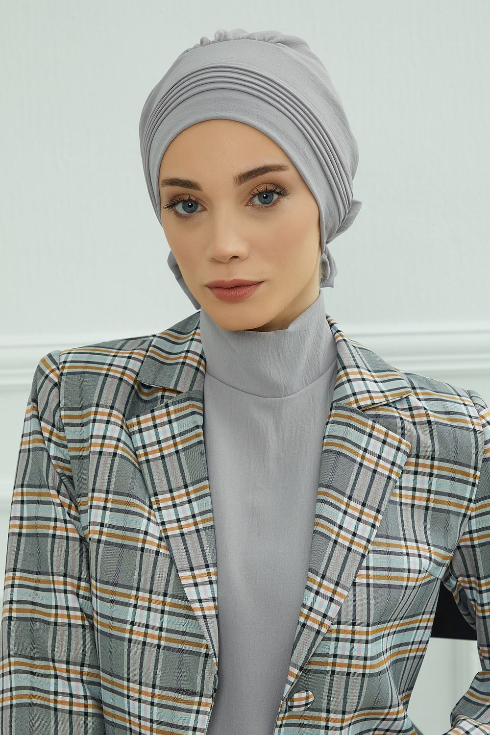 Chic Aerobin Instant Turban, Easy Wrap Breathable Head Scarf with Elegant Knot Detail, Lightweight Instant Turban For Women Headwear,HT-31A Grey
