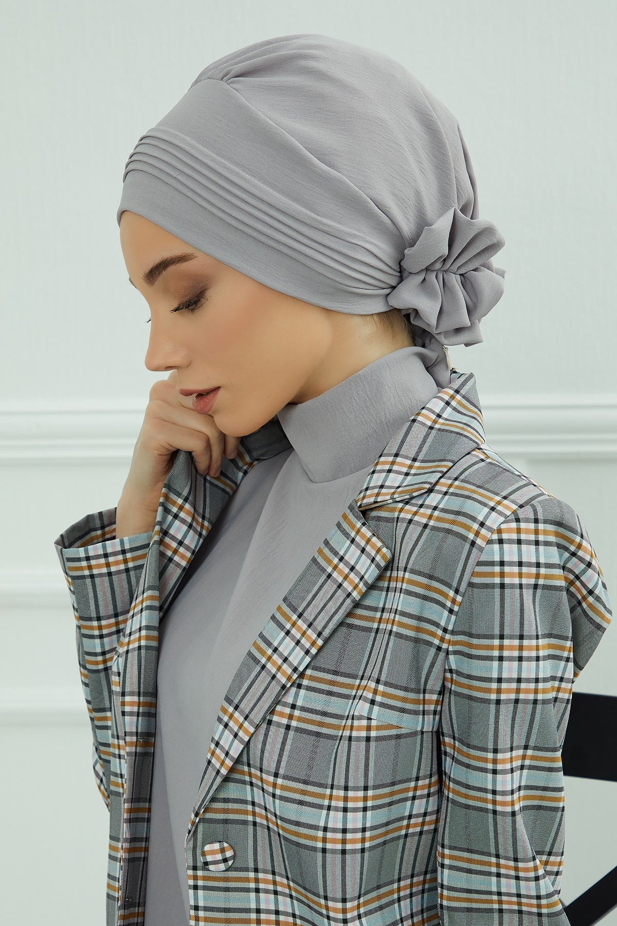 Chic Aerobin Instant Turban, Easy Wrap Breathable Head Scarf with Elegant Knot Detail, Lightweight Instant Turban For Women Headwear,HT-31A Grey