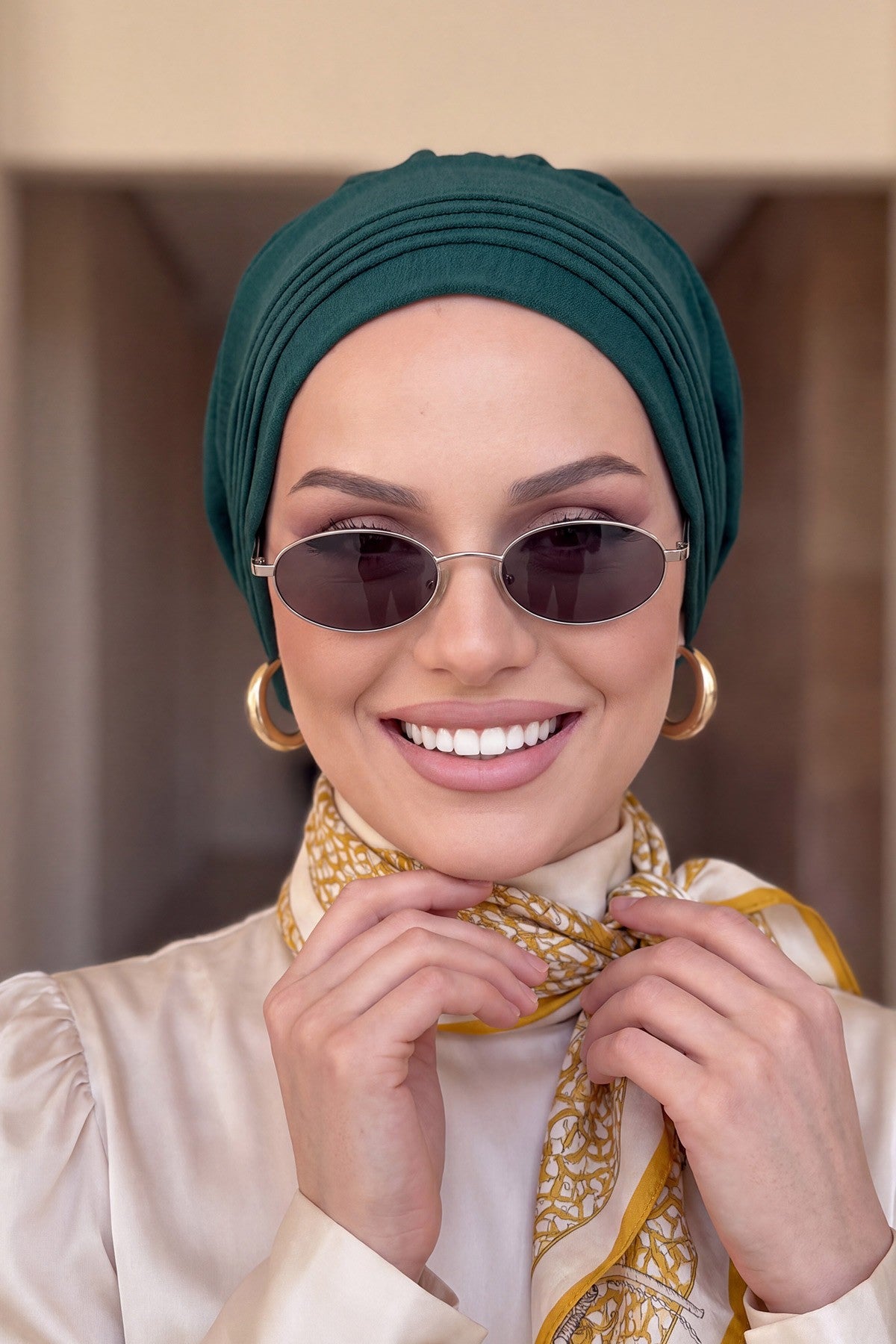 Chic Aerobin Instant Turban, Easy Wrap Breathable Head Scarf with Elegant Knot Detail, Lightweight Instant Turban For Women Headwear,HT-31A Dark Green