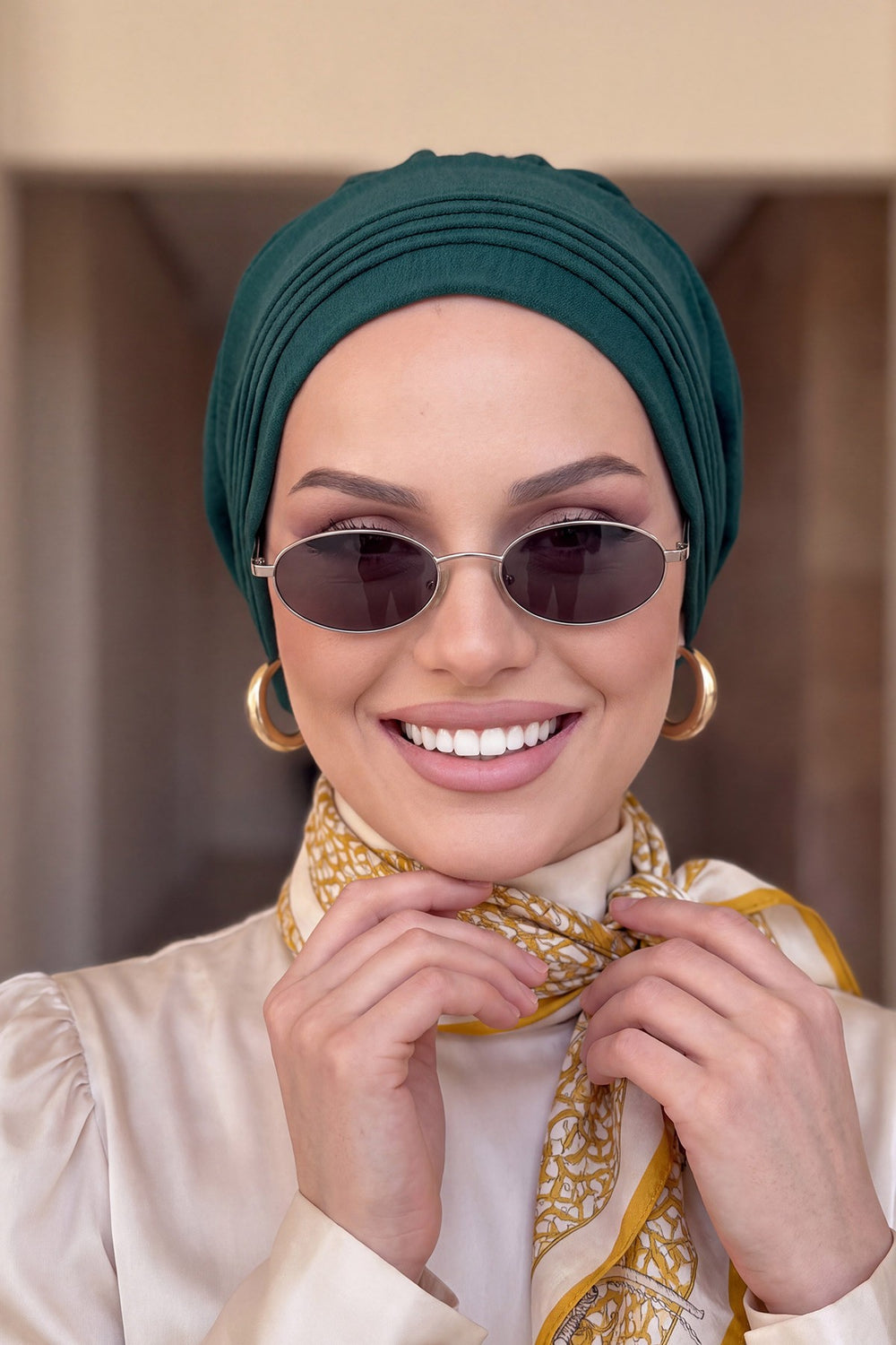 Chic Aerobin Instant Turban, Easy Wrap Breathable Head Scarf with Elegant Knot Detail, Lightweight Instant Turban For Women Headwear,HT-31A Dark Green