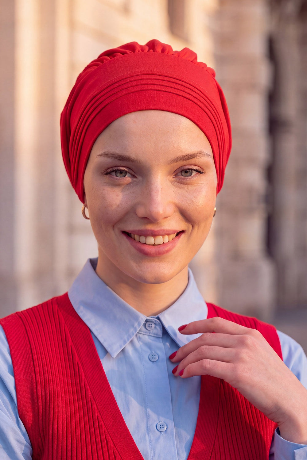 Chic Aerobin Instant Turban, Easy Wrap Breathable Head Scarf with Elegant Knot Detail, Lightweight Instant Turban For Women Headwear,HT-31A Red