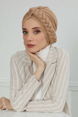 عمامة فورية بتصميم مضفر أنيق، وشاح رأس إسلامي عصري ومريح وخفيف الوزن، سهل الارتداء، حجاب جيرسي، غطاء رأس أنيق، B-3