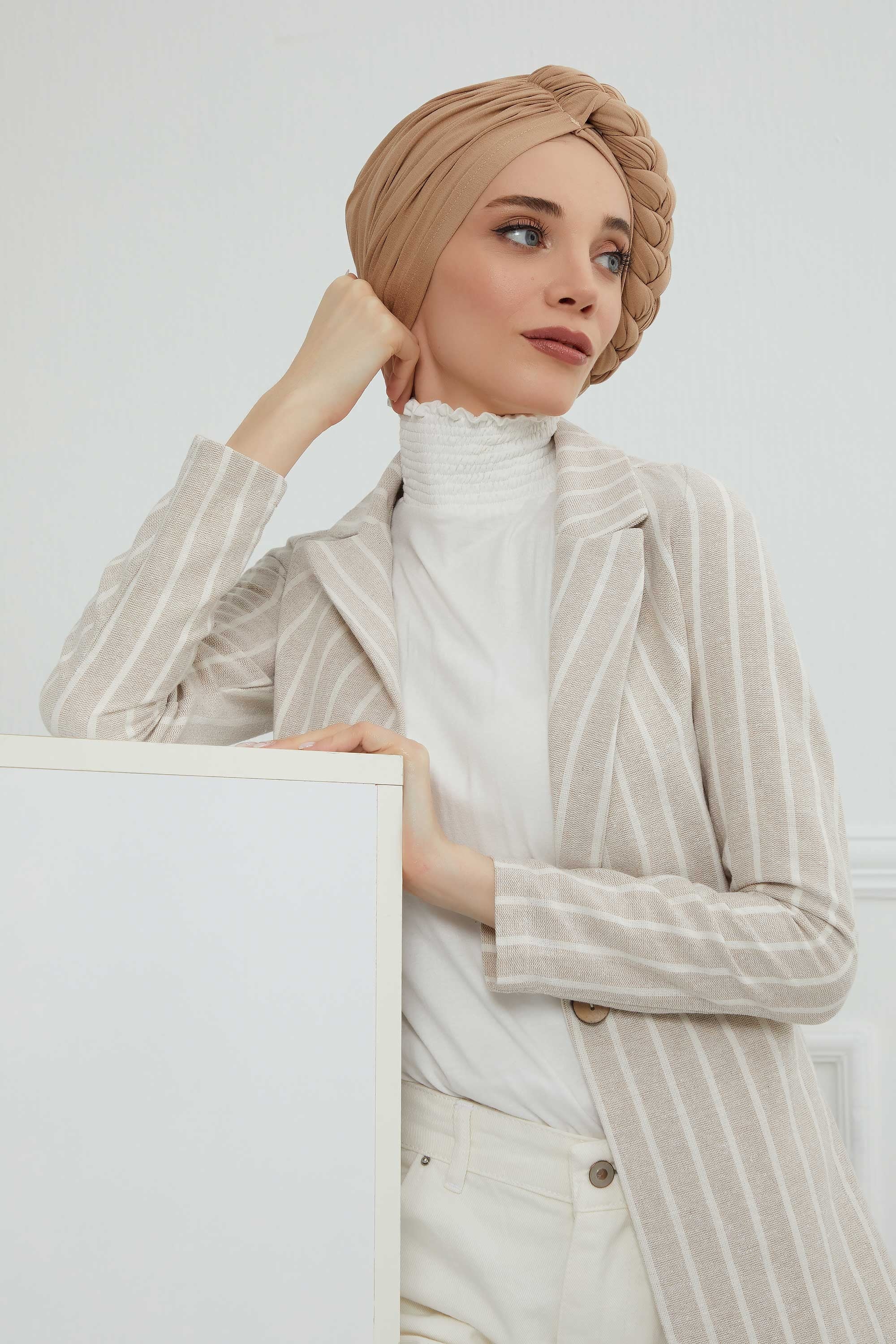 عمامة فورية بتصميم مضفر أنيق، وشاح رأس إسلامي عصري ومريح وخفيف الوزن، سهل الارتداء، حجاب جيرسي، غطاء رأس أنيق، B-3