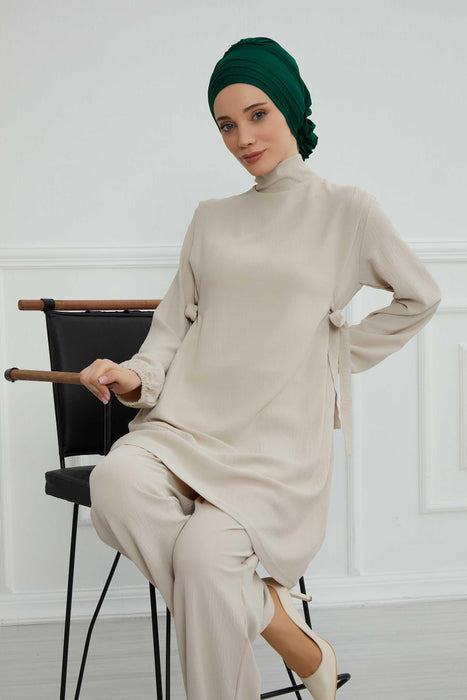 Chic Cross-Front Style Instant Turban Easy to Wear Cotton Stretch Headwrap, Elegant Modest Headwear, Versatile Pre-Tied Hijab for Women,B-14 Green