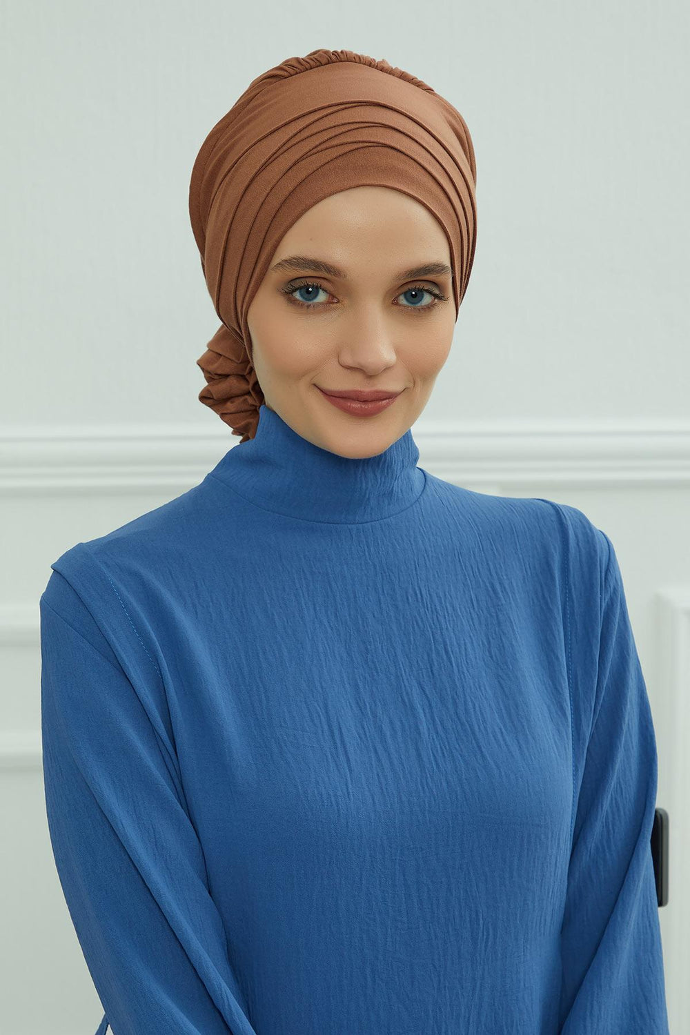Chic Cross-Front Style Instant Turban Easy to Wear Cotton Stretch Headwrap, Elegant Modest Headwear, Versatile Pre-Tied Hijab for Women,B-14 Caramel Brown