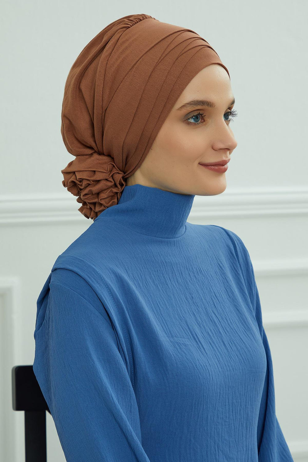 Chic Cross-Front Style Instant Turban Easy to Wear Cotton Stretch Headwrap, Elegant Modest Headwear, Versatile Pre-Tied Hijab for Women,B-14 Caramel Brown