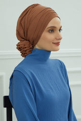 Chic Cross-Front Style Instant Turban Easy to Wear Cotton Stretch Headwrap, Elegant Modest Headwear, Versatile Pre-Tied Hijab for Women,B-14 Caramel Brown