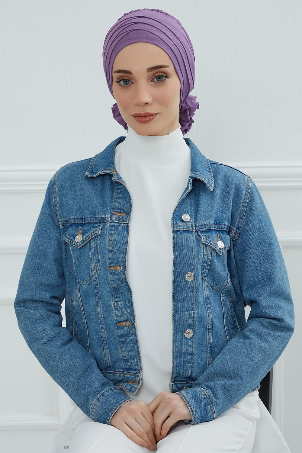 Chic Cross-Front Style Instant Turban Easy to Wear Cotton Stretch Headwrap, Elegant Modest Headwear, Versatile Pre-Tied Hijab for Women,B-14 Purple 2