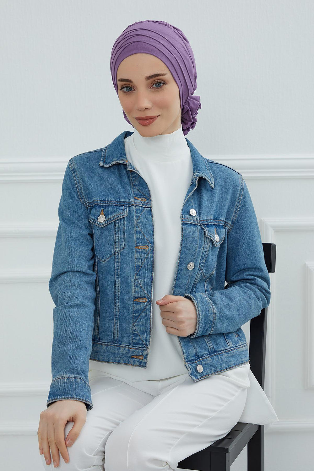 Chic Cross-Front Style Instant Turban Easy to Wear Cotton Stretch Headwrap, Elegant Modest Headwear, Versatile Pre-Tied Hijab for Women,B-14 Purple 2
