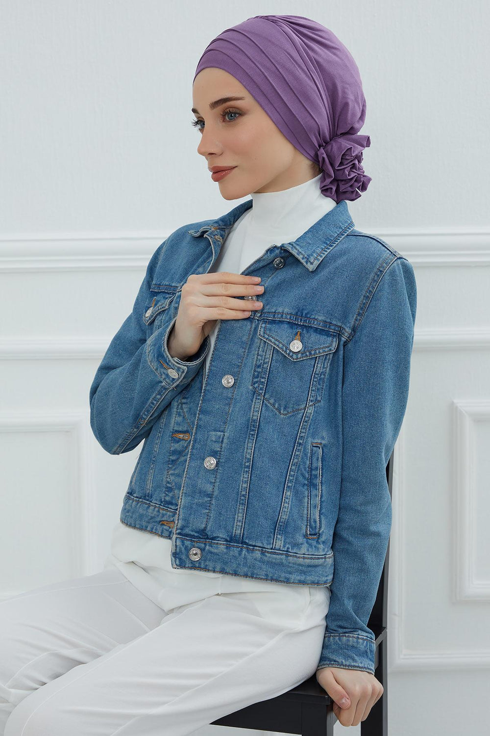 Chic Cross-Front Style Instant Turban Easy to Wear Cotton Stretch Headwrap, Elegant Modest Headwear, Versatile Pre-Tied Hijab for Women,B-14 Purple 2