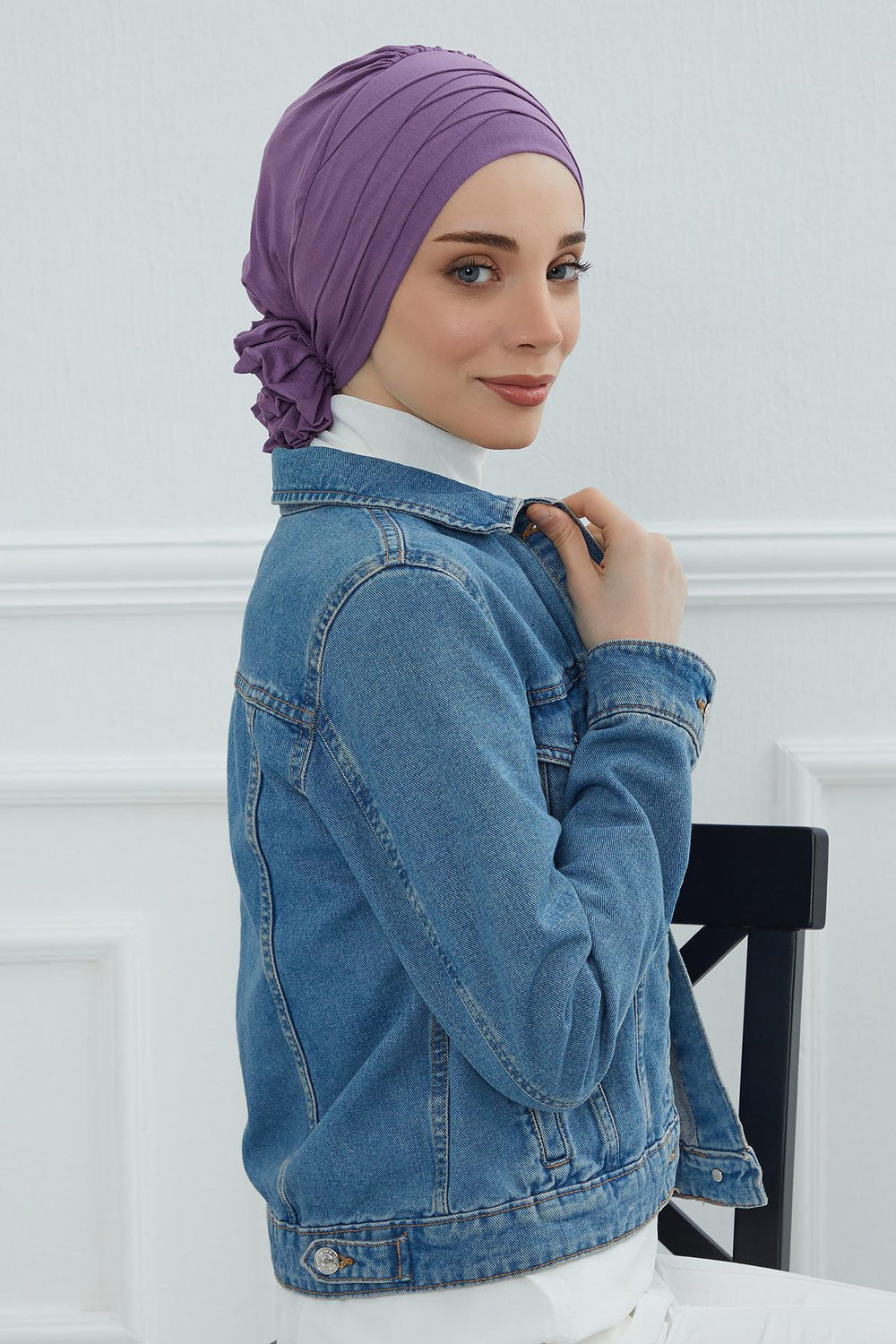 Chic Cross-Front Style Instant Turban Easy to Wear Cotton Stretch Headwrap, Elegant Modest Headwear, Versatile Pre-Tied Hijab for Women,B-14 Purple 2
