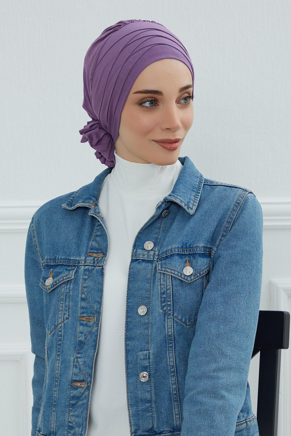 Chic Cross-Front Style Instant Turban Easy to Wear Cotton Stretch Headwrap, Elegant Modest Headwear, Versatile Pre-Tied Hijab for Women,B-14 Purple 2