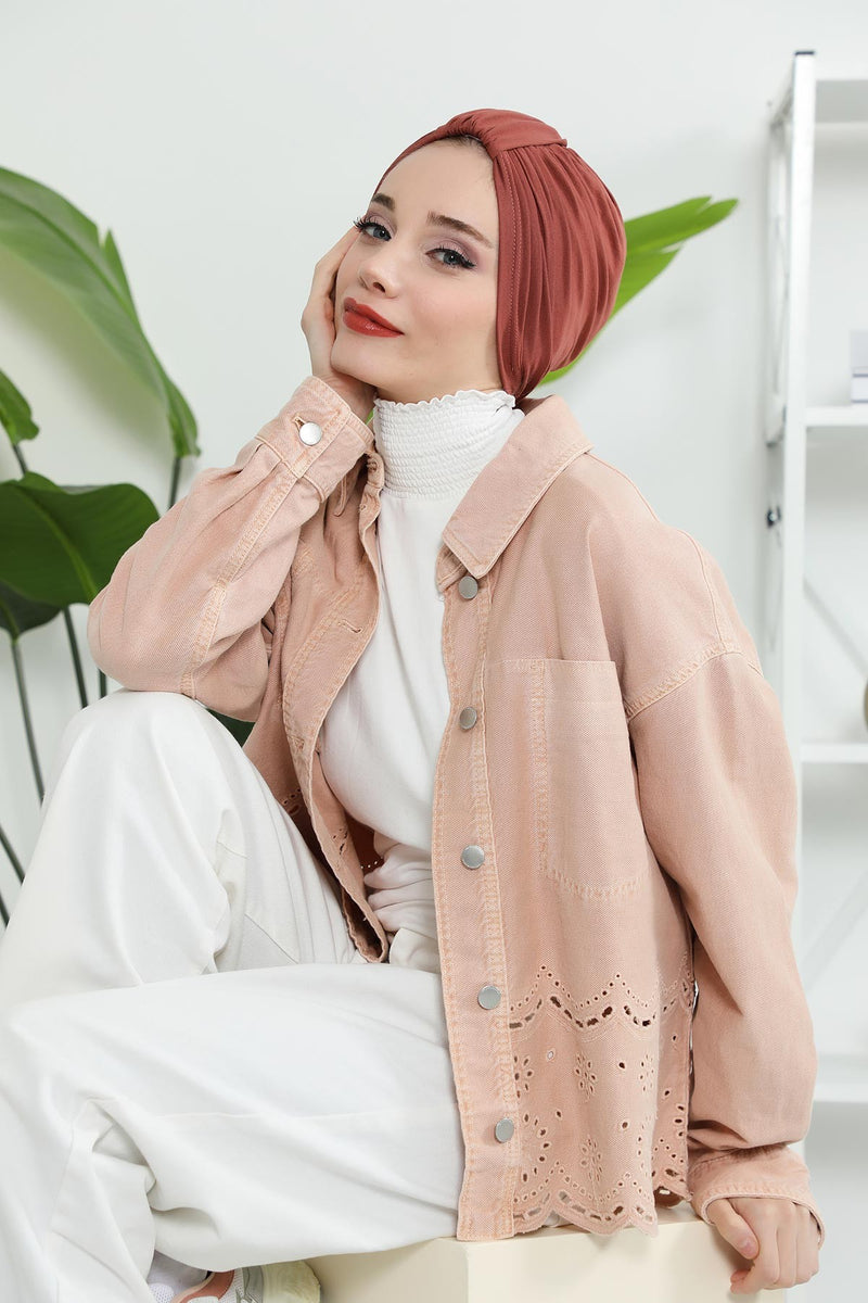 Chic Design Cotton Instant Turban Hijab for Women, Beautiful Pre-tied Turban Bonnet for Women, Trendy Fashionable Cancer Chemo Headwear,B-68