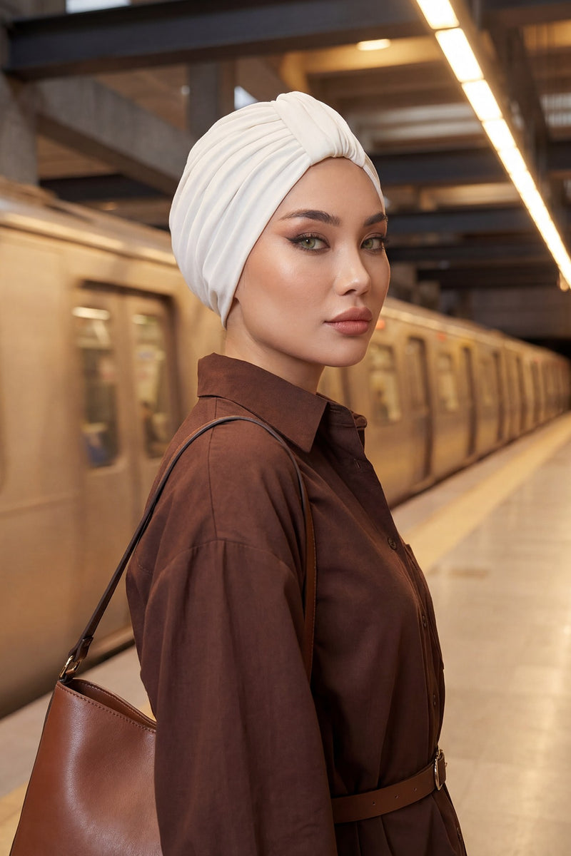 حجاب عمامة قطني بتصميم أنيق للنساء، غطاء رأس عمامة جميل مربوط مسبقًا للنساء، غطاء رأس عصري وعصري للعلاج الكيميائي للسرطان، B-68