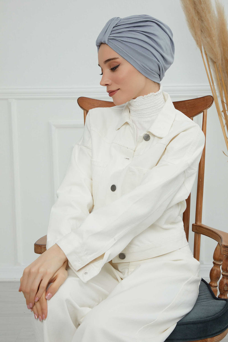 حجاب عمامة قطني بتصميم أنيق للنساء، غطاء رأس عمامة جميل مربوط مسبقًا للنساء، غطاء رأس عصري وعصري للعلاج الكيميائي للسرطان، B-68