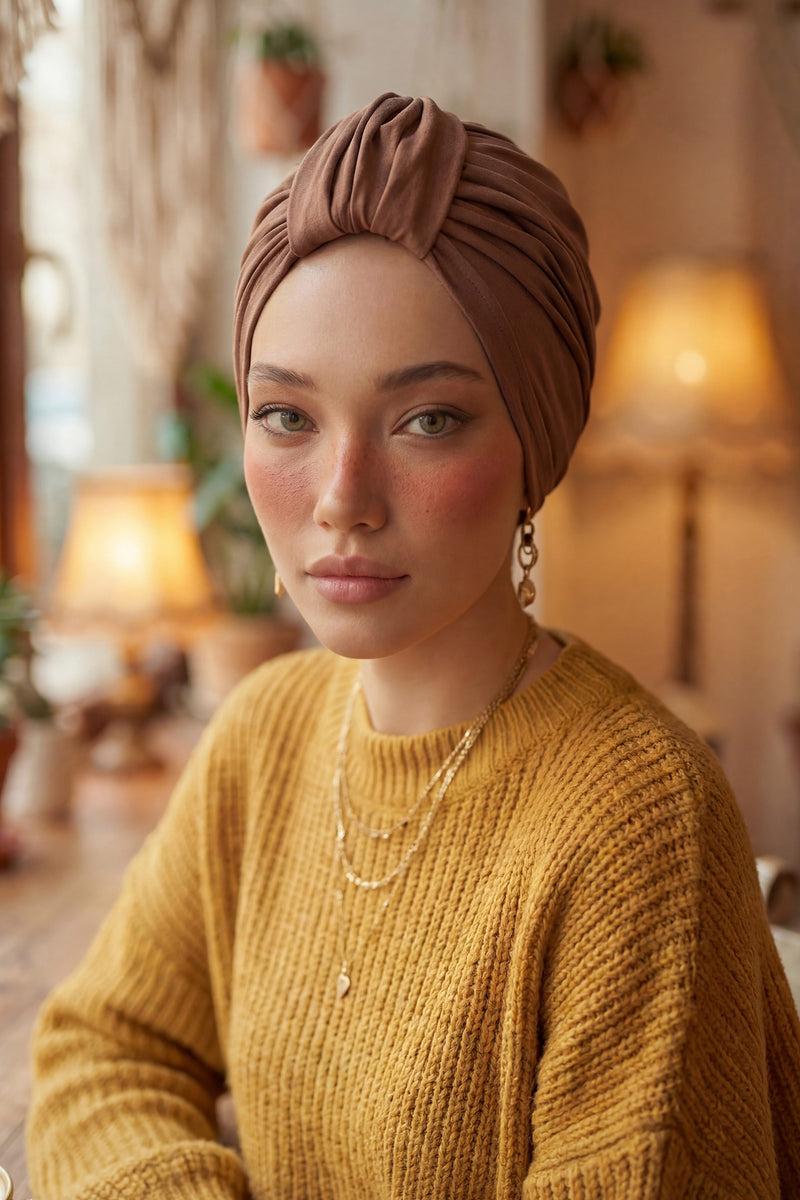 حجاب عمامة قطني بتصميم أنيق للنساء، غطاء رأس عمامة جميل مربوط مسبقًا للنساء، غطاء رأس عصري وعصري للعلاج الكيميائي للسرطان، B-68