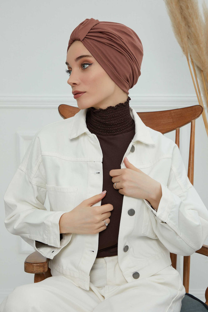 حجاب عمامة قطني بتصميم أنيق للنساء، غطاء رأس عمامة جميل مربوط مسبقًا للنساء، غطاء رأس عصري وعصري للعلاج الكيميائي للسرطان، B-68