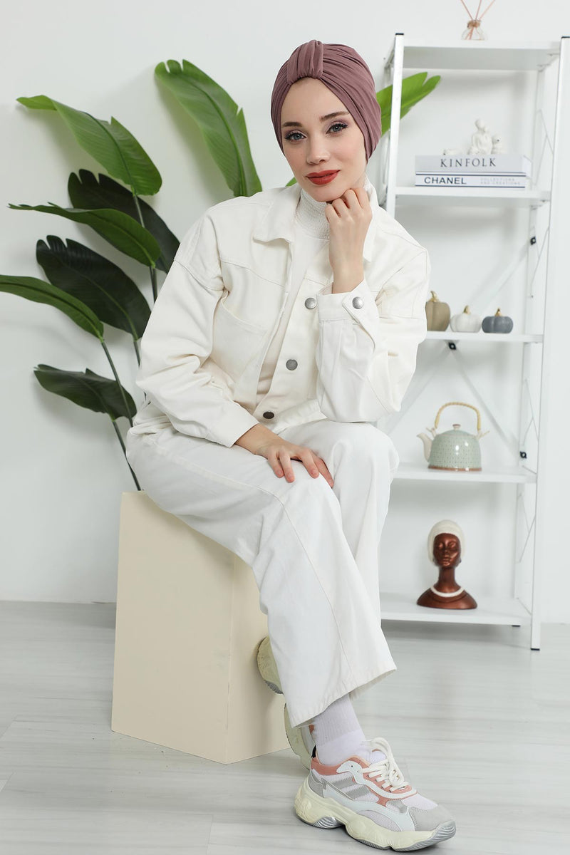 حجاب عمامة قطني بتصميم أنيق للنساء، غطاء رأس عمامة جميل مربوط مسبقًا للنساء، غطاء رأس عصري وعصري للعلاج الكيميائي للسرطان، B-68