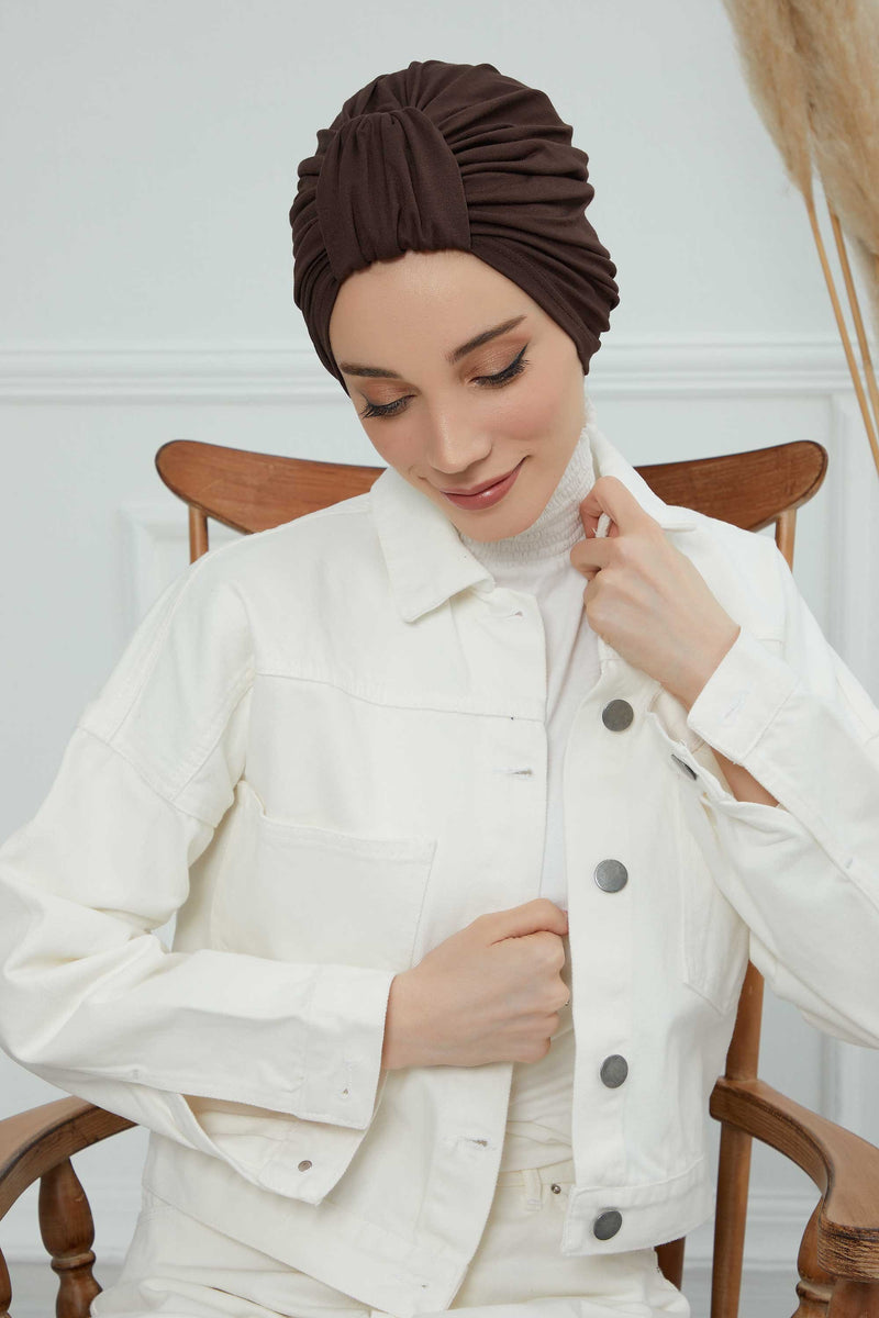 حجاب عمامة قطني بتصميم أنيق للنساء، غطاء رأس عمامة جميل مربوط مسبقًا للنساء، غطاء رأس عصري وعصري للعلاج الكيميائي للسرطان، B-68