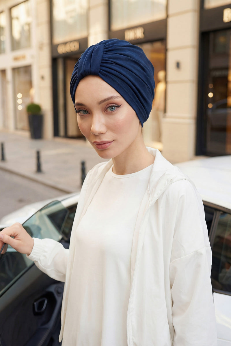 حجاب عمامة قطني بتصميم أنيق للنساء، غطاء رأس عمامة جميل مربوط مسبقًا للنساء، غطاء رأس عصري وعصري للعلاج الكيميائي للسرطان، B-68