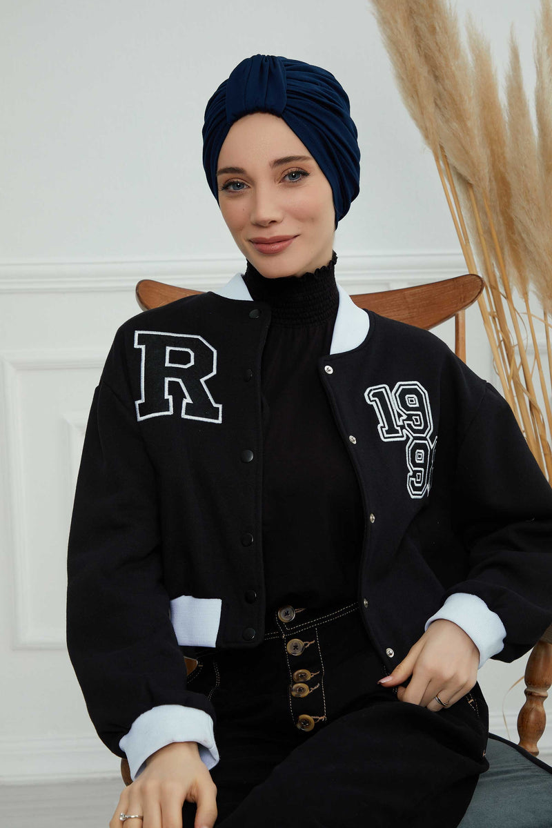 حجاب عمامة قطني بتصميم أنيق للنساء، غطاء رأس عمامة جميل مربوط مسبقًا للنساء، غطاء رأس عصري وعصري للعلاج الكيميائي للسرطان، B-68