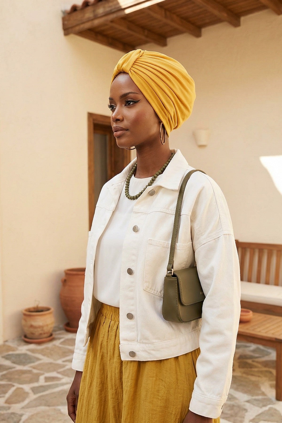 Chic Design Cotton Instant Turban Hijab for Women, Beautiful Pre-tied Turban Bonnet for Women, Trendy Fashionable Cancer Chemo Headwear,B-68 Mustard Yellow