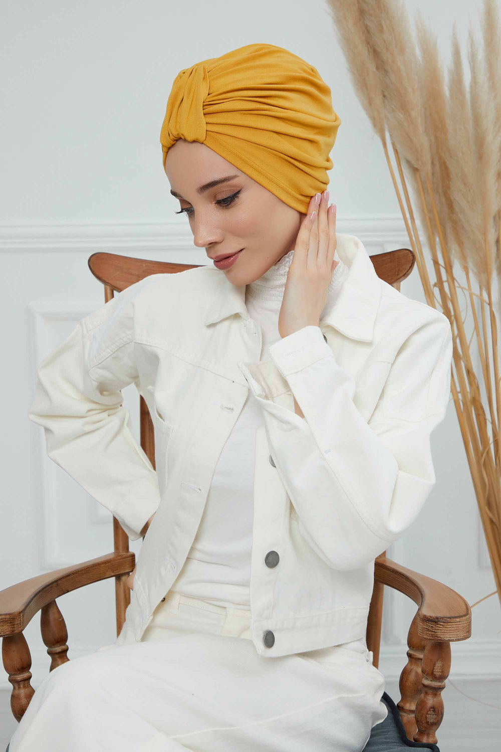 Chic Design Cotton Instant Turban Hijab for Women, Beautiful Pre-tied Turban Bonnet for Women, Trendy Fashionable Cancer Chemo Headwear,B-68 Mustard Yellow