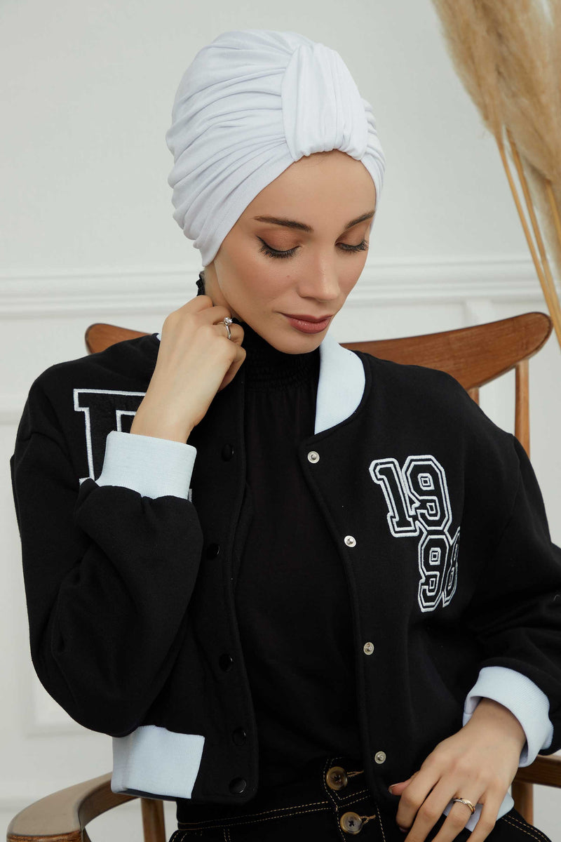 حجاب عمامة قطني بتصميم أنيق للنساء، غطاء رأس عمامة جميل مربوط مسبقًا للنساء، غطاء رأس عصري وعصري للعلاج الكيميائي للسرطان، B-68