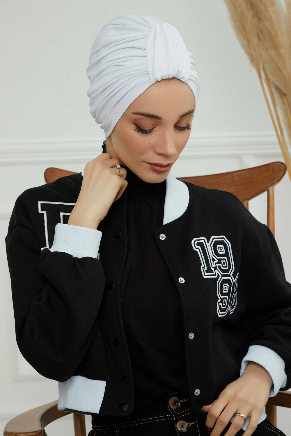 Chic Design Cotton Instant Turban Hijab for Women, Beautiful Pre-tied Turban Bonnet for Women, Trendy Fashionable Cancer Chemo Headwear,B-68 White