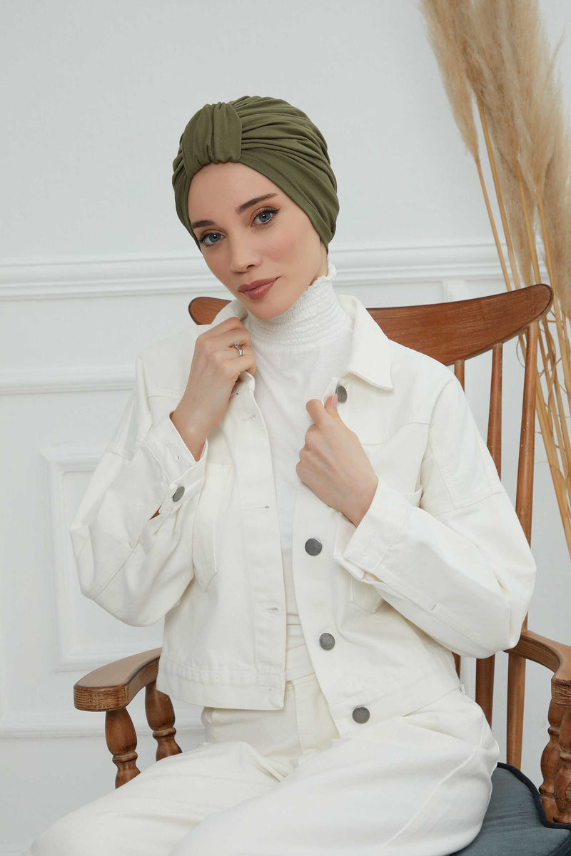 حجاب عمامة قطني بتصميم أنيق للنساء، غطاء رأس عمامة جميل مربوط مسبقًا للنساء، غطاء رأس عصري وعصري للعلاج الكيميائي للسرطان، B-68