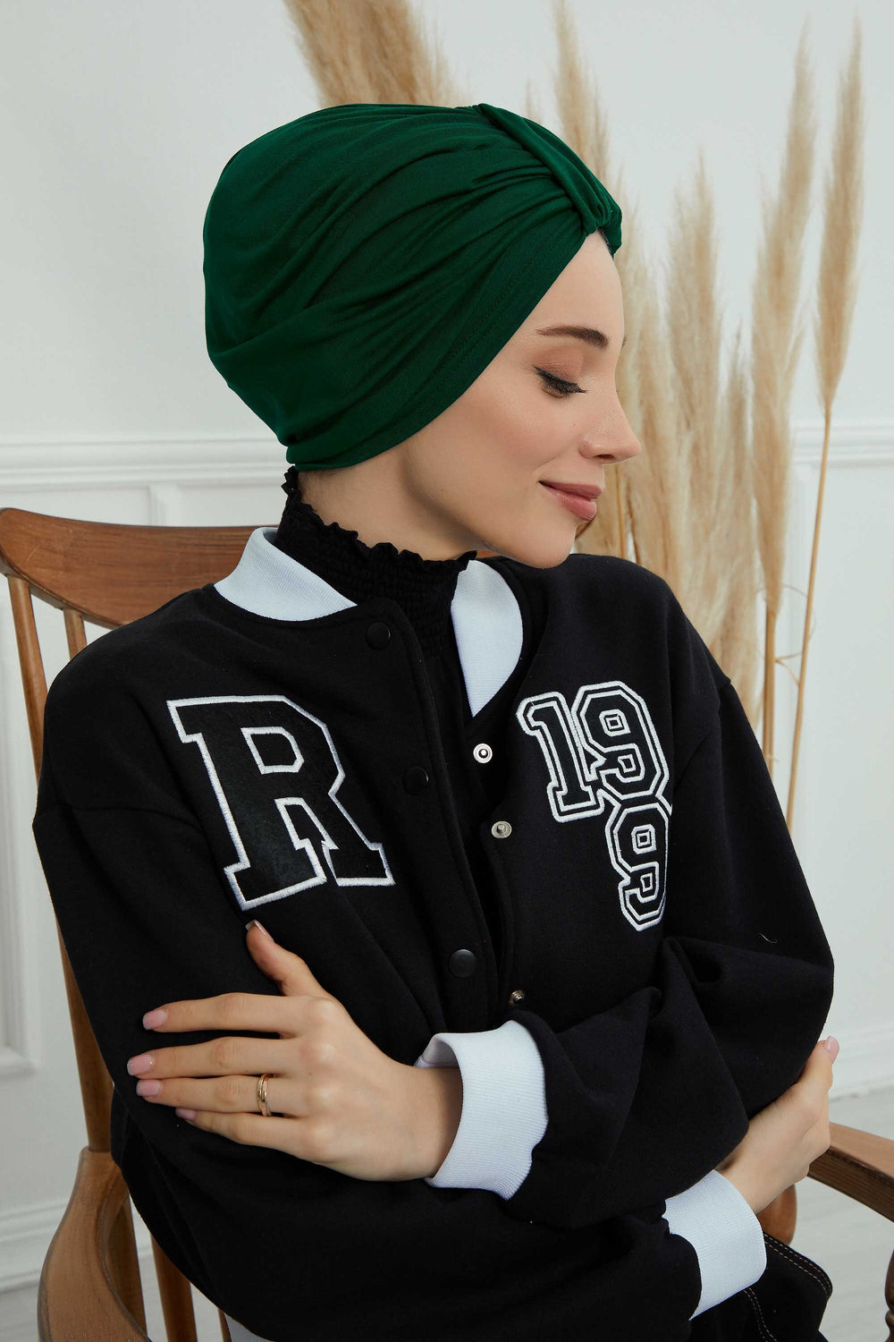 Chic Design Cotton Instant Turban Hijab for Women, Beautiful Pre-tied Turban Bonnet for Women, Trendy Fashionable Cancer Chemo Headwear,B-68 Green