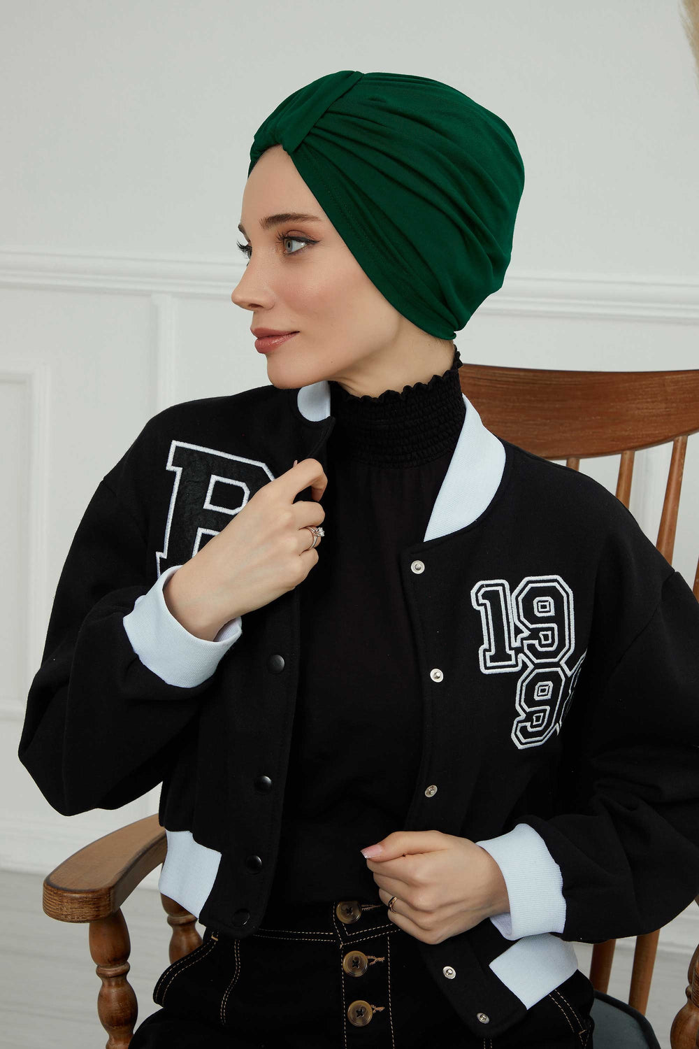 Chic Design Cotton Instant Turban Hijab for Women, Beautiful Pre-tied Turban Bonnet for Women, Trendy Fashionable Cancer Chemo Headwear,B-68 Green