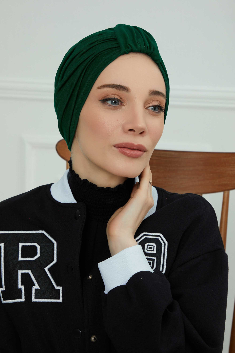 Chic Design Cotton Instant Turban Hijab for Women, Beautiful Pre-tied Turban Bonnet for Women, Trendy Fashionable Cancer Chemo Headwear,B-68 Green