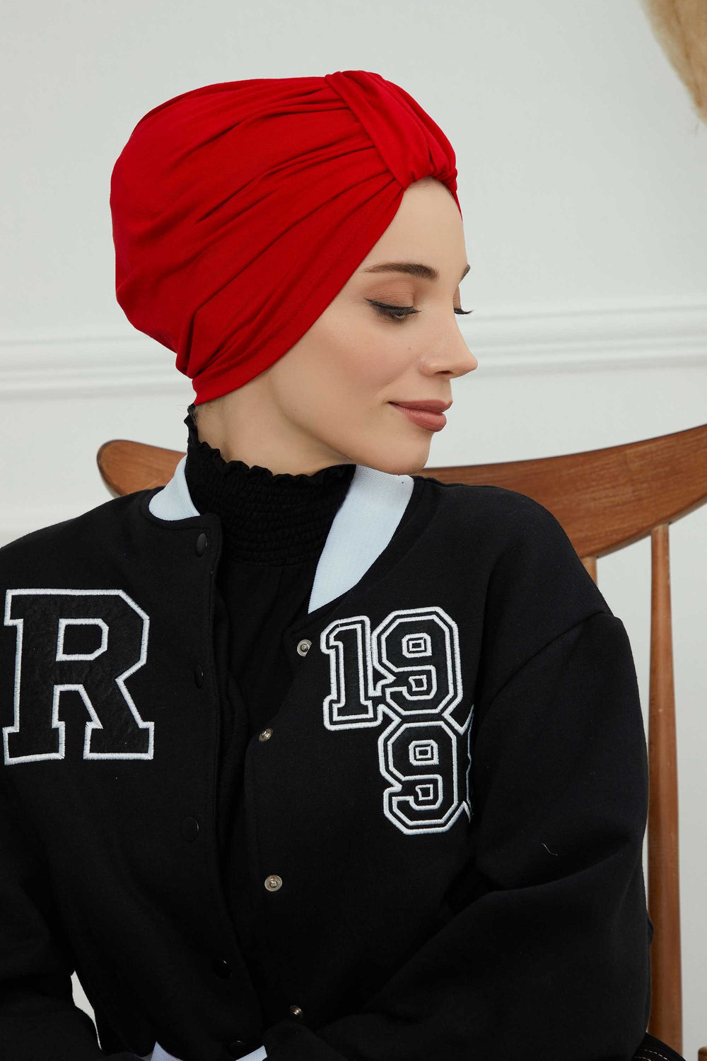 Chic Design Cotton Instant Turban Hijab for Women, Beautiful Pre-tied Turban Bonnet for Women, Trendy Fashionable Cancer Chemo Headwear,B-68 Red