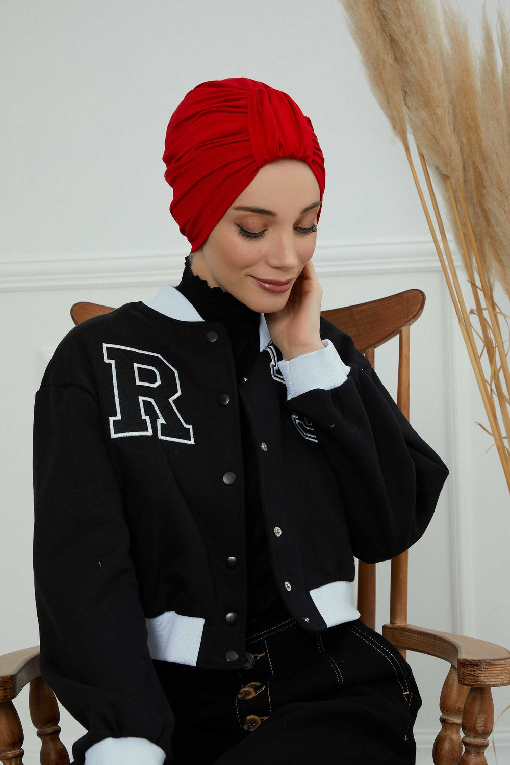Chic Design Cotton Instant Turban Hijab for Women, Beautiful Pre-tied Turban Bonnet for Women, Trendy Fashionable Cancer Chemo Headwear,B-68 Red